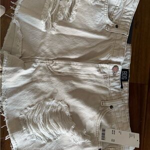 BDG Cream Distressed Jean Shorts